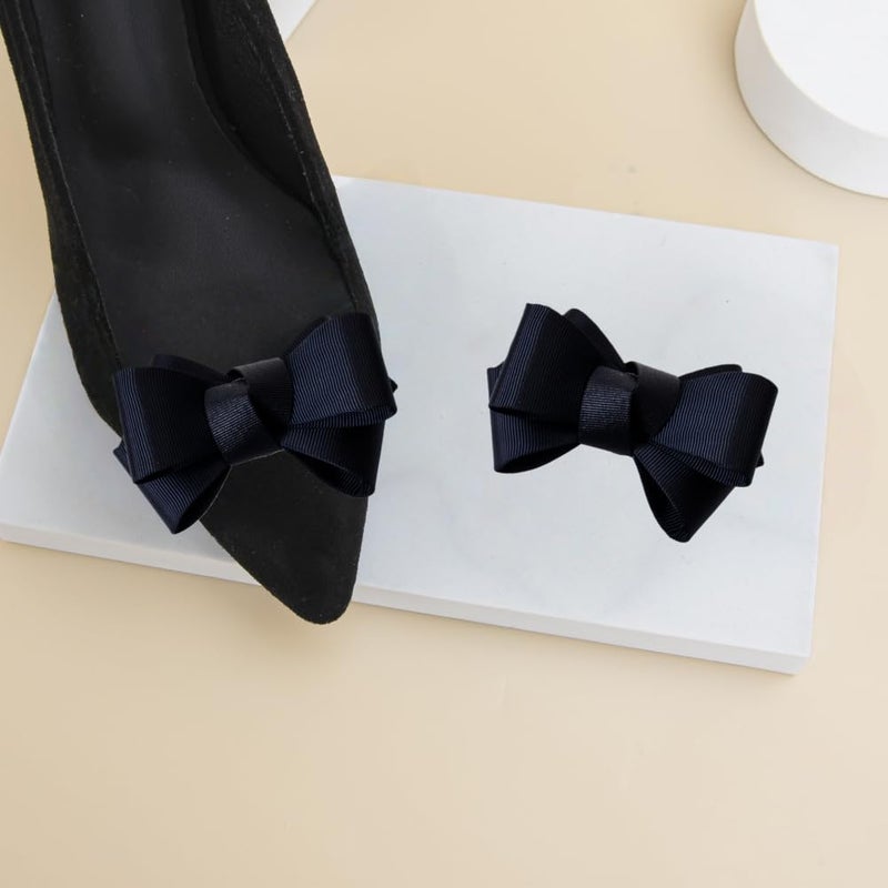 Douqu Pair Ribbon Big Bow Butterfly Shoe Clips Shoe Ornaments Shoe Ribbon Charm Accessory (Black) - Image 3